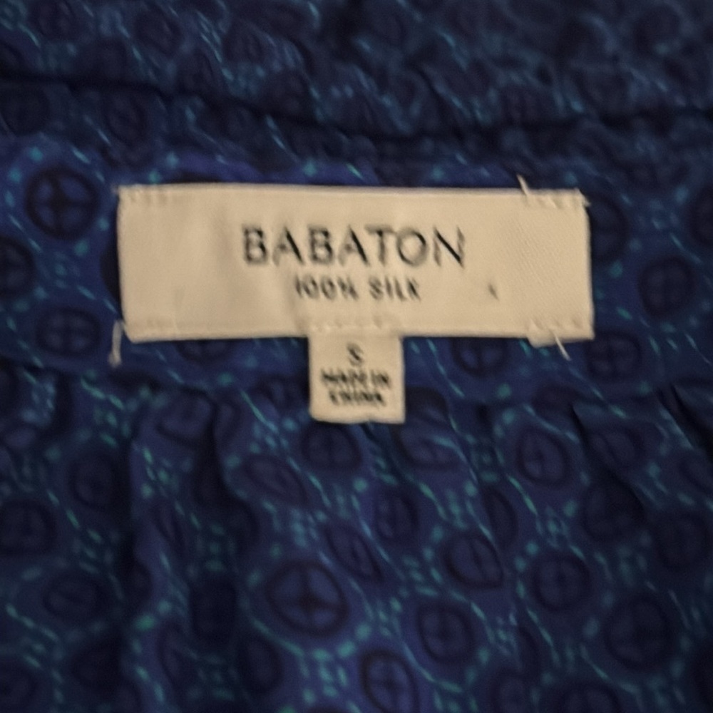BABATON Aritzia 100% Silk Bennett‎ Dress Blue Print Size Small Shirt Button Down - Picture 6 of 9